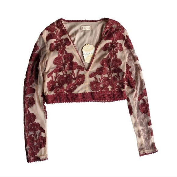 Altar'd State Y2K Embroidered Lace Mesh Floral Crop Top in Wine Sz M NWT - Picture 6 of 14